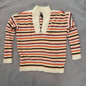 Lands' End Women's Cream Multicolor Striped Sweater